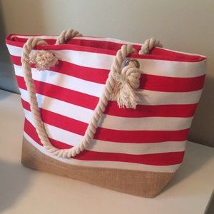 Red and White Striped Beach Bag